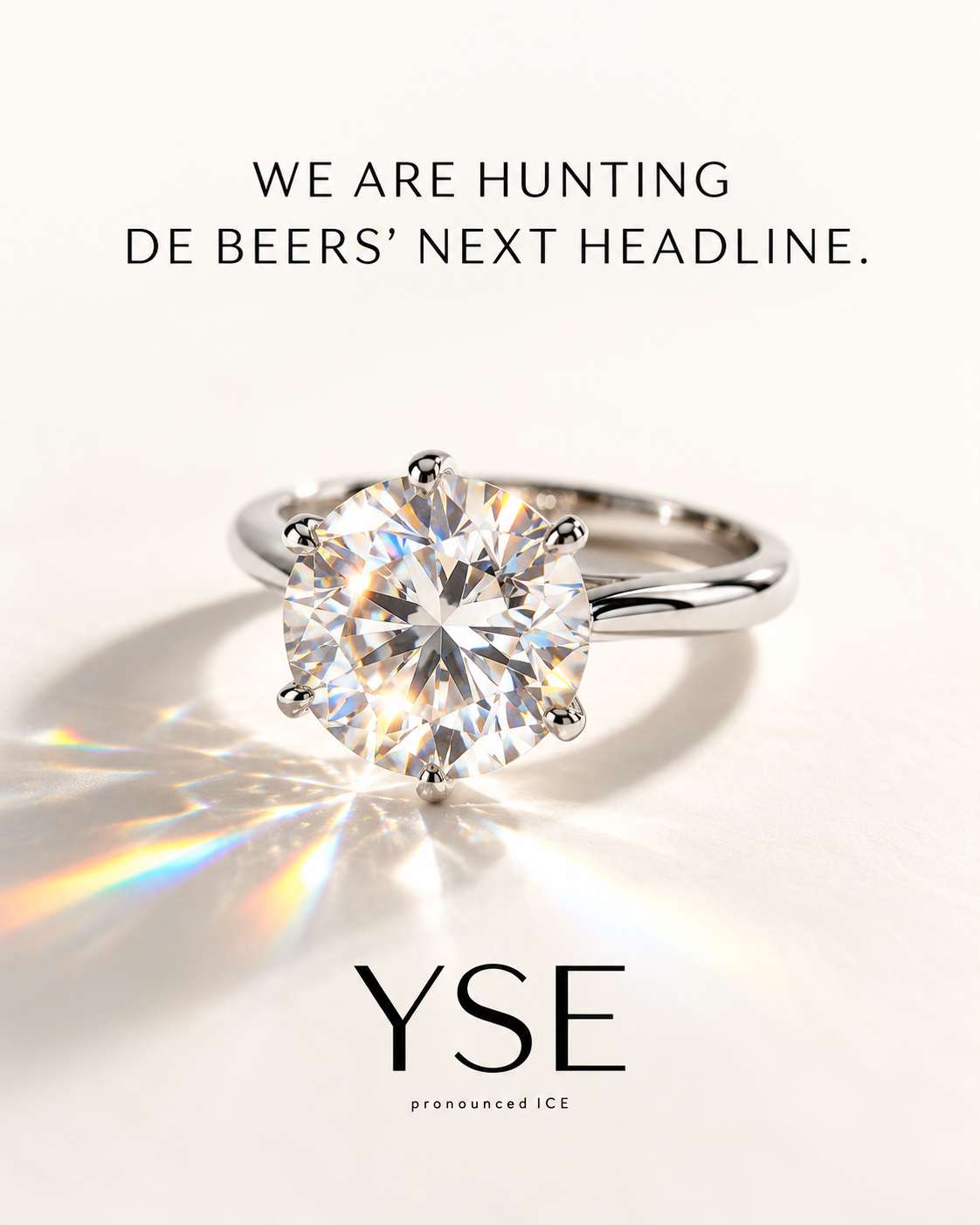 Illustrative YSE solitaire ring with rainbow fire